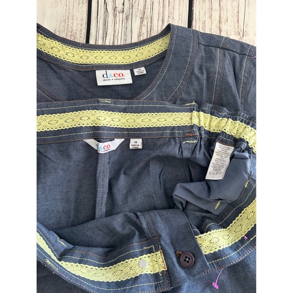 Denim & Co Womens Blue Denim Style 2 Piece Set Jacket and Cropped Pants Size 1X - Picture 5 of 11